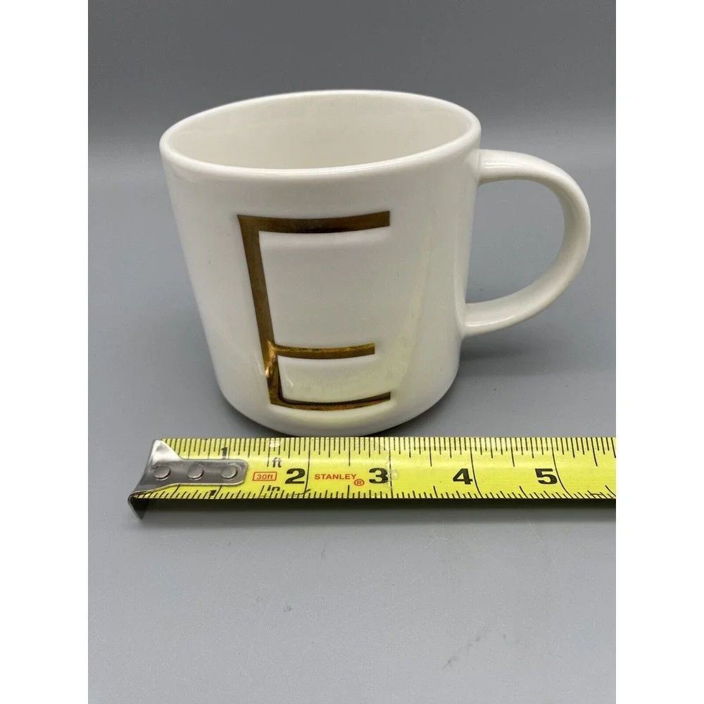 WILLIAMS SONOMA Gold Monogram Initial E Art-Deco Coffee Tea Cup‎ Mug